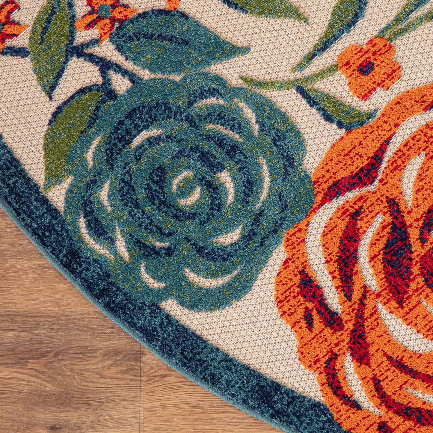 Nourison Home Aloha Indoor/Outdoor Ivory Multicolor 7'10" x Round Area Rug, Easy-Cleaning, Non Shedding, Bed Room, Living Room, Dining Room, Backyard, Deck, Patio (8 Round)