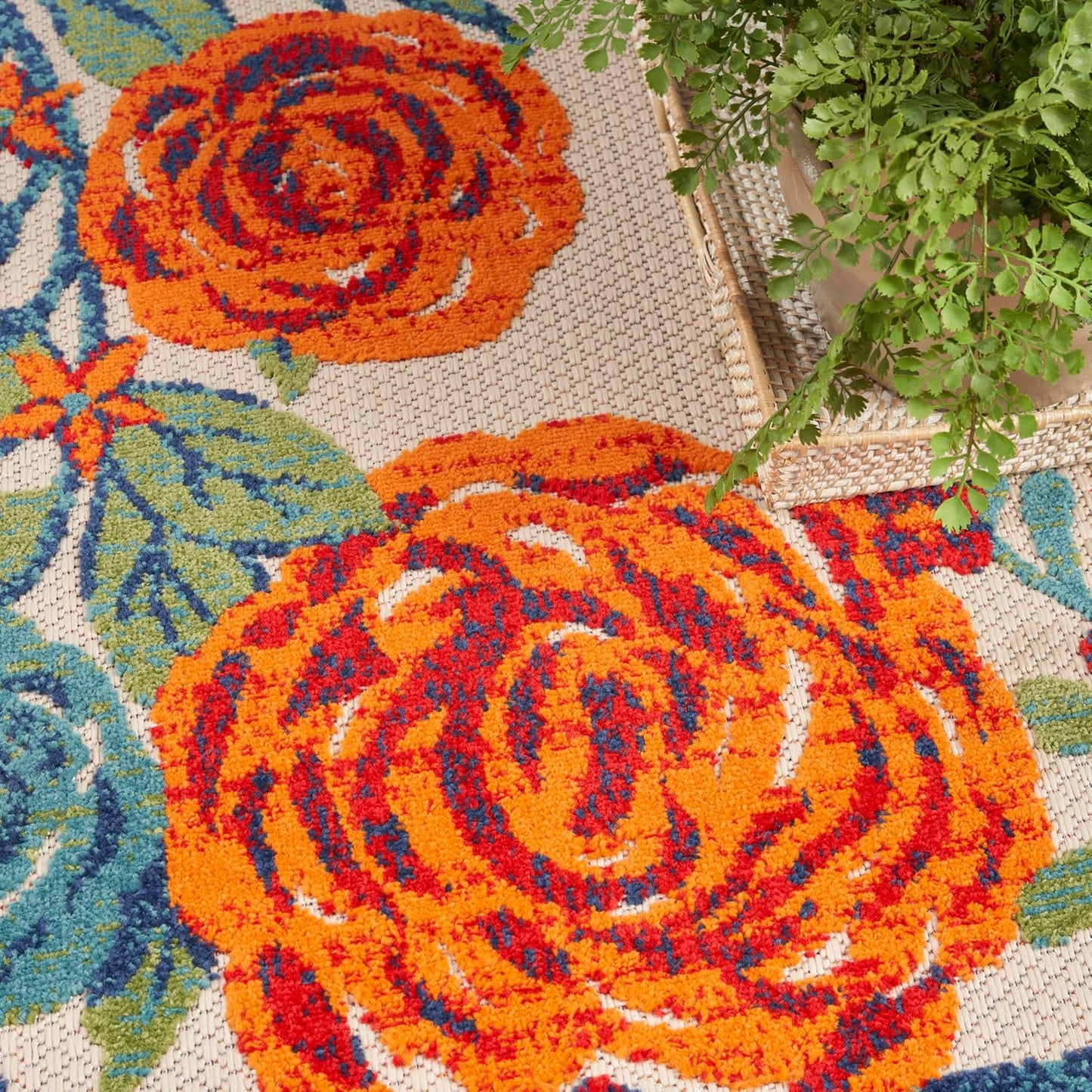 Nourison Home Aloha Indoor/Outdoor Ivory Multicolor 12' x 15' Area Rug, Easy-Cleaning, Non Shedding, Bed Room, Living Room, Dining Room, Backyard, Deck, Patio (12x15)