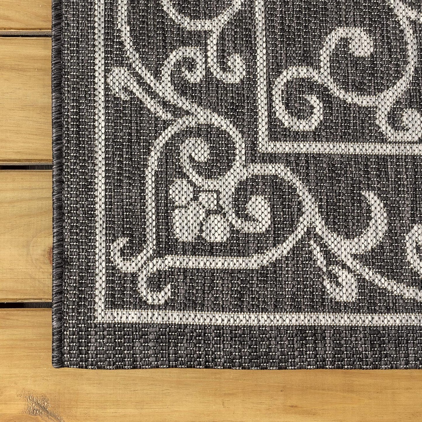 JONATHAN Y SMB106G-210 Charleston Vintage Filigree Textured Weave Indoor Outdoor Runner Rug Classic Coastal Easy Cleaning Bedroom Kitchen Backyard Patio Non Shedding, 2 X 10, Black/Gray