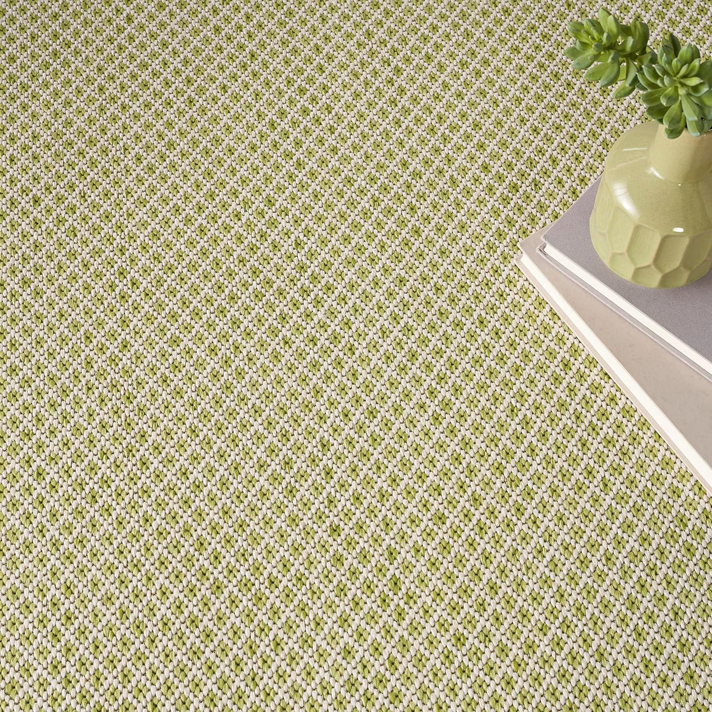 Nourison Home Courtyard Indoor/Outdoor Ivory Green 6' x Round Area Rug, Easy Cleaning, Non Shedding, Bed Room, Living Room, Dining Room, Backyard, Deck, Patio (6 Round)