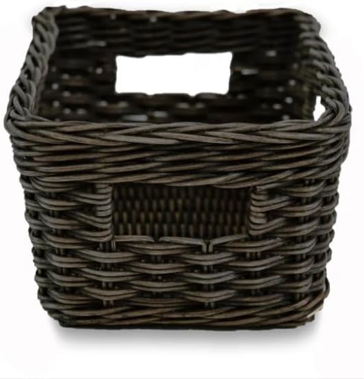 The Basket Lady Rectangular Low Wicker Storage Basket, Small, 12 in L x 8 in W x 5 in H, Antique Walnut Brown