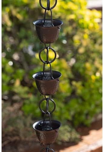 Monarch Rain Chains Aluminum Hammered Cup Rain Chain, 8.5 ft Black Powder Coated Aluminum Decorative Rain Catcher Chain for Gutters, Black Aluminum Rain Gutter Replacement Downspout