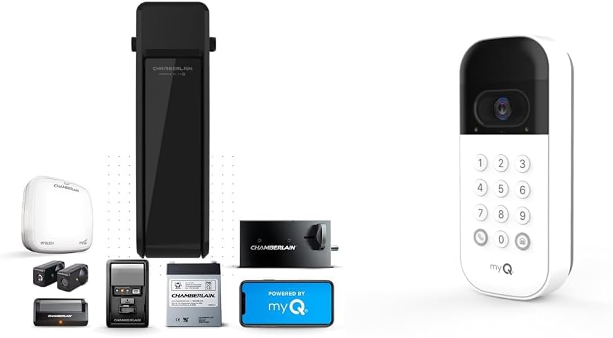 CHAMBERLAIN RJO101MC Ultra-Quiet Wall Mounted Opener + myQ Smart Garage Door Video Keypad