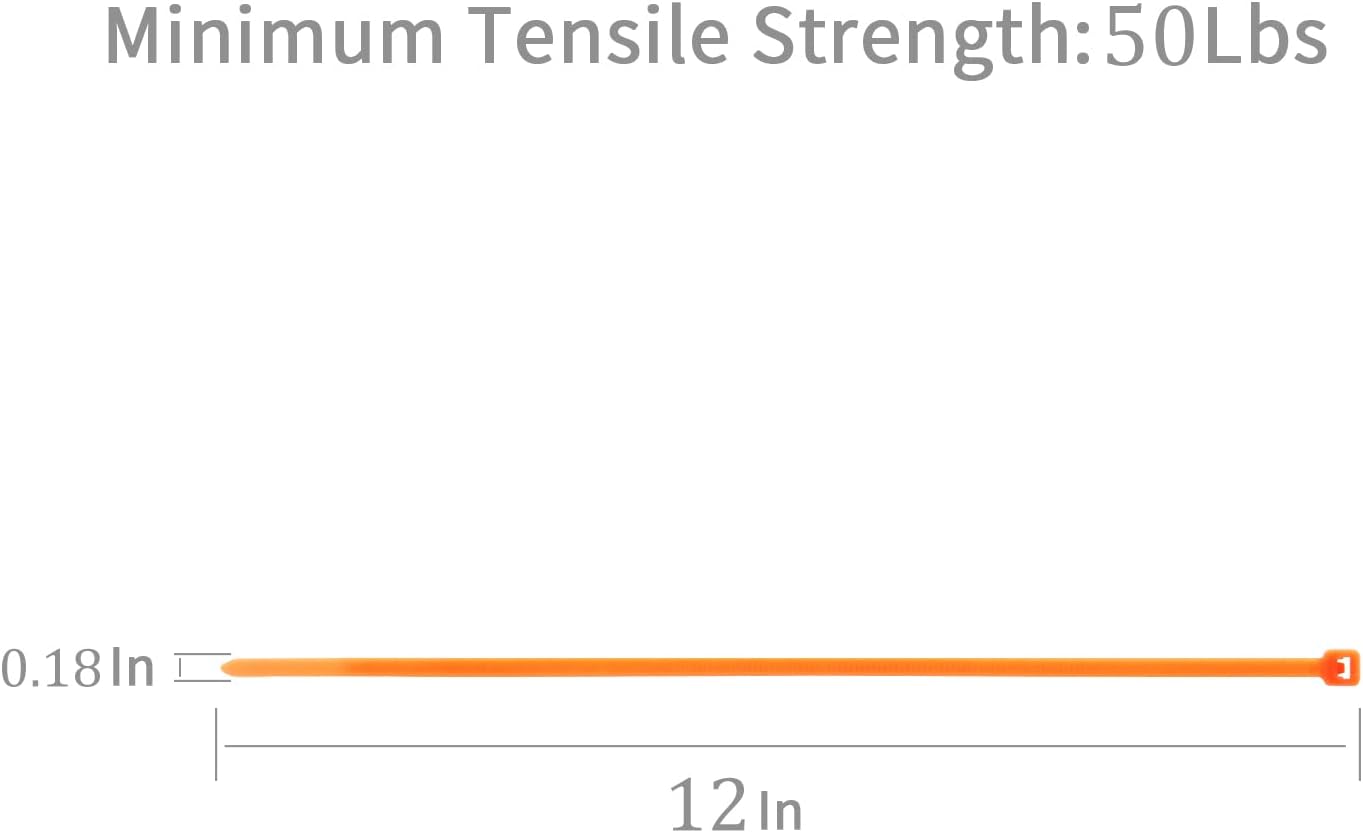 XINGO 1000 PCS Orange Zip Ties 12 Inch, 60 LBS Tensile Strength, Self-Locking Nylon Plastic Nylon PA66 Wire Ties for Indoor and Outdoor Use