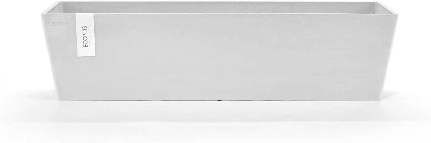 Ecopots Bruges Durable Modern Rectangular Indoor/Outdoor Recycled-Based Composite Flower Pot Planter, Pure White, 31.5"