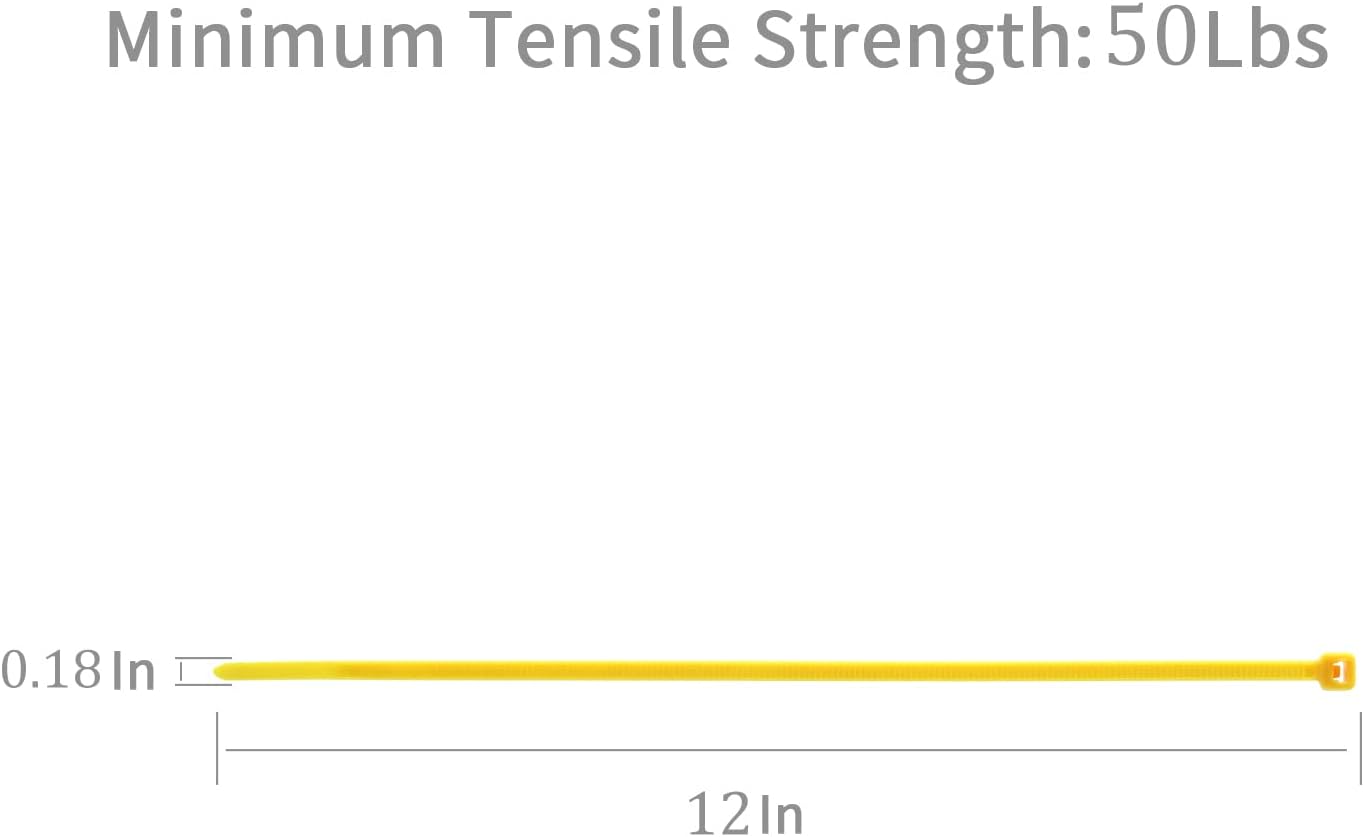 XINGO 100PCS Cable Zip Ties Heavy Duty, Premium Nylon Plastic Wire Ties with 50 Pounds Tensile Strength, Self-Locking Black Nylon Zip Ties for Indoor and Outdoor (12 inch, Yellow)