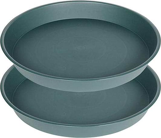 2 Pack of 16 17 inch Plant Saucer (15 inch Base), 2.3" Depth, Plant Trays for Pots, Plastic Plant Saucers for Indoors, Bird Bath Bowls, Flower Pot Drip Trays for Planter (17", Green)