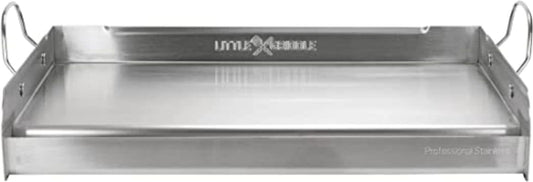 LITTLE GRIDDLE 100% Stainless Steel Griddle with Even Heat Cross Bracing and Removable Handles - For Grills, Camping, Tailgating, Silver, 25" x 16" x 6.5"