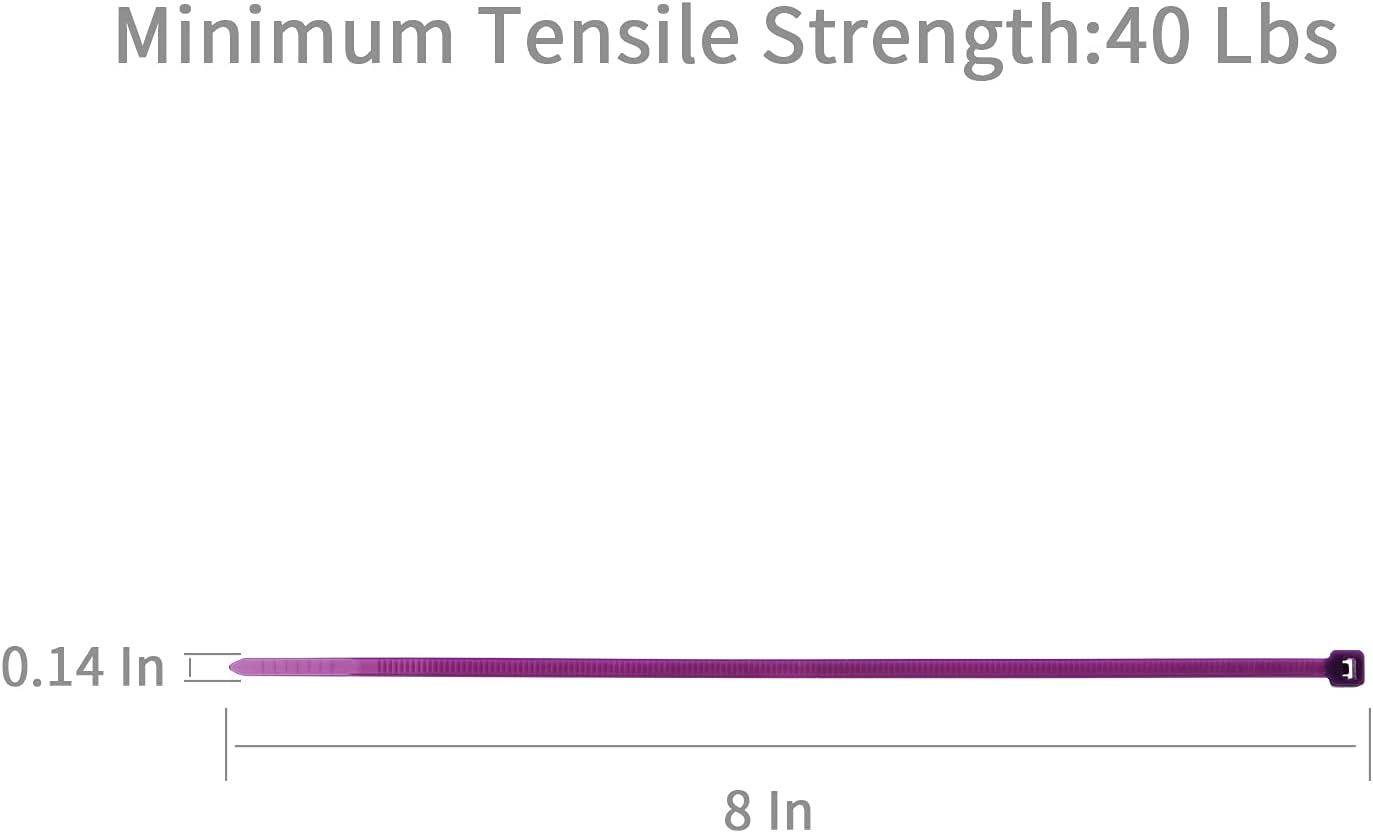 XINGO 8 Inch Purple Cable Zip Ties (500 Pack), 40 Lbs Tensile Strength-Heavy Duty, Self-Locking Nylon Plastic Nylon Wire Ties for indoor and outdoor use