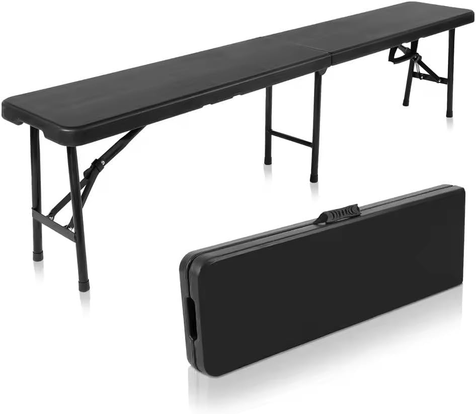 Plastic Folding Bench - Portable Bench Used for Indoor, Outdoor, Picnic, Party, Camping, Dining Seat, Garden Soccer Multipurpose Entertaining Activities, White (1, Black, 8 Feet)