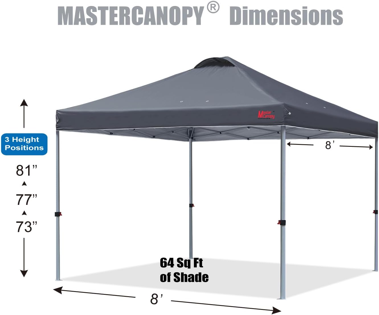 MASTERCANOPY Durable Pop-up Canopy Tent with Roller Bag (8x8, Dark Grey)
