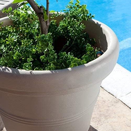 Crescent Garden Brunello Classic Rolled Rim Planter Pot, Indoor/Outdoor Weather-Safe Round Plant Pot, 16'' (Weathered Concrete)