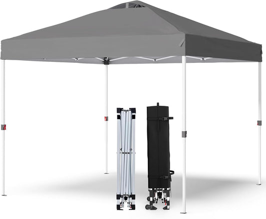 Shades 10x10 Pop Up Canopy with One Push Setup,Heavy Duty Beach Tent with Wheels for Easy Moving, Sun Shelter for Parties,Events, Outdoor Gazebo with 420D Coated Waterproof Grey Fabric