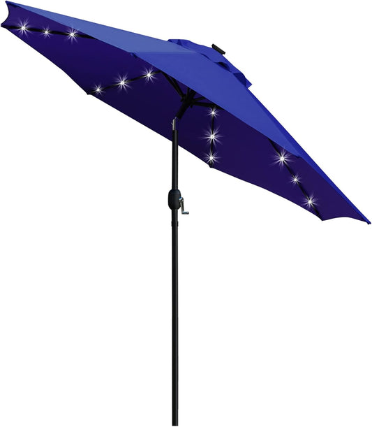 Sunnyglade 9' Solar LED Lighted Patio Umbrella with 8 Ribs/Tilt Adjustment and Crank Lift System (Navy Blue)