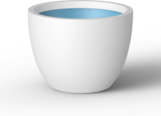 Kante 17.3 Inch Round Concrete Planter - Classic Large Indoor/Outdoor Plant Pot with Drainage Hole and Rubber Plug, Suitable for Gardens and Patios, White Finish with Aqua Blue Interior