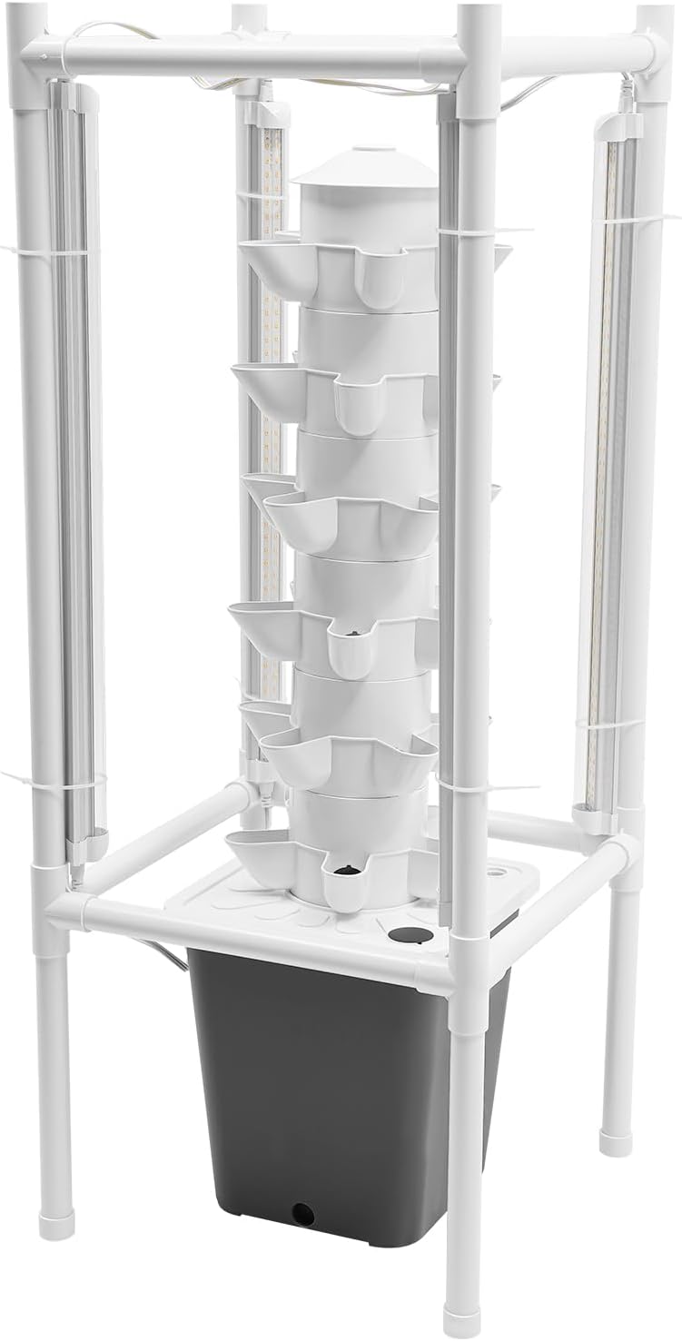 Hydroponic Growing Tower System Kit, 30-Plant Vertical Hydroponics Garden Tower with LED Grow Light, for Outdoor Indoor Herbs Fruits Vegetables Smart Garden Planter Kit