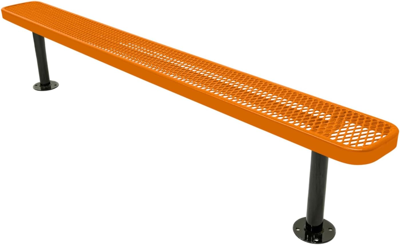 Heavy-Duty Outdoor Bench Thermoplastic Coated, Expanded Metal, Commercial-Grade Seating, Made in America (Surface Without Back, 8 Ft, Textured Orange)