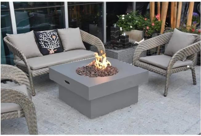 AMS Fireplace | Modeno | Brandford | Firepit Table | Cover and Lava Rocks Included | (Fuel: Liquid Propane - Light Gray)