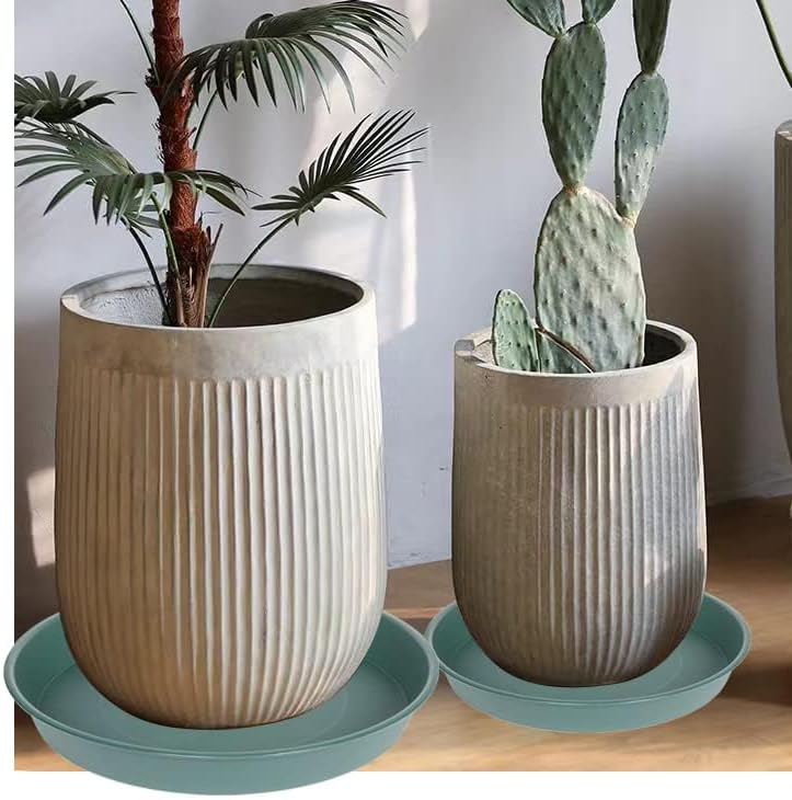 2 Pack of 14 inch Plant Saucer (12.2 Inch Base), 1.7" Depth Tray, Large Deep Garden Plastic Flower Planter Plant Trays for Indoors Outdoor Bath Bath (14", Green)