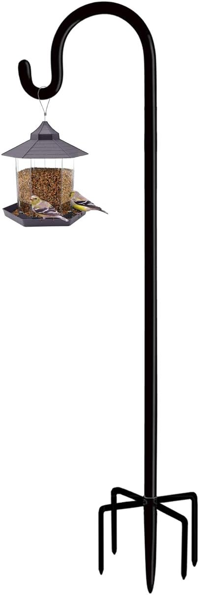 Artibear Adjustable Outdoor Shepherd Hook Stand with 5 Prong Base, 60 Inches Tall 3/5 in Thick, Shiny Black (1 Packs)