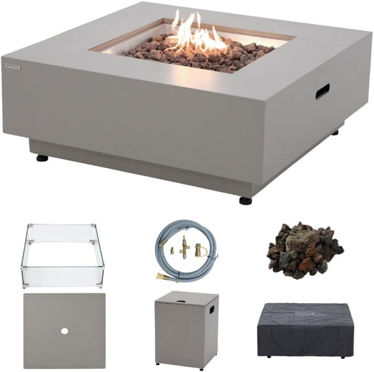 Ashton 36” Propane Fire Pit Smokeless Firepit Converts to Outdoor Gas Fire Pit for Outside Patio Firepit Table Includes Windscreen Rain & Tank Cover Lava Rocks Lid CSA Certified