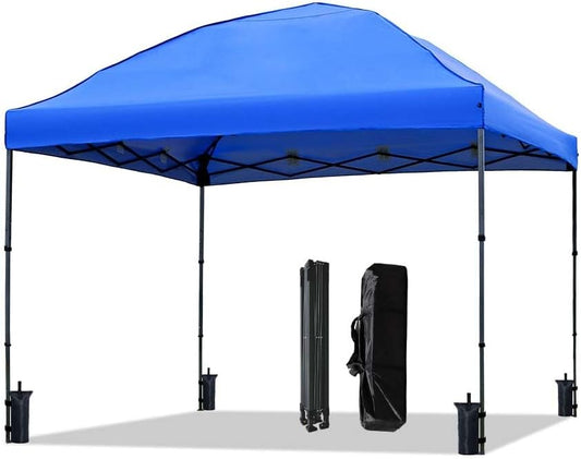 10x10 Pop Up Canopy Tent, Instant Outdoor Canopy with Sand Bags Waterproof Sun Shade Easy Up Tents for Parties,Canopy for Camping Beach Parties (Blue)