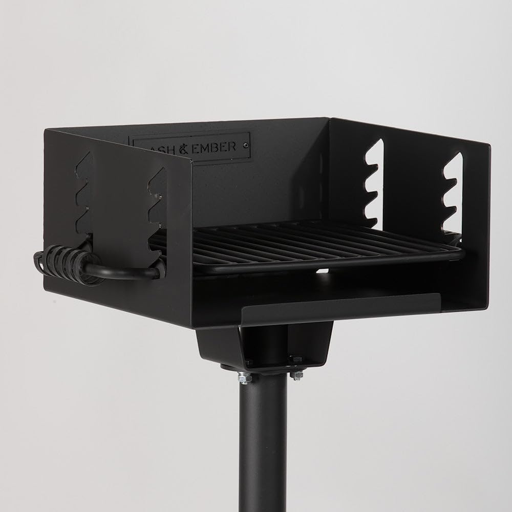 Titan Great Outdoors Park-Style Grill V2, 256 Sq. In Charcoal Grill with Base Anchor, Single Post Outdoor Cooking Backyard BBQ, Camp Grilling Barbecues