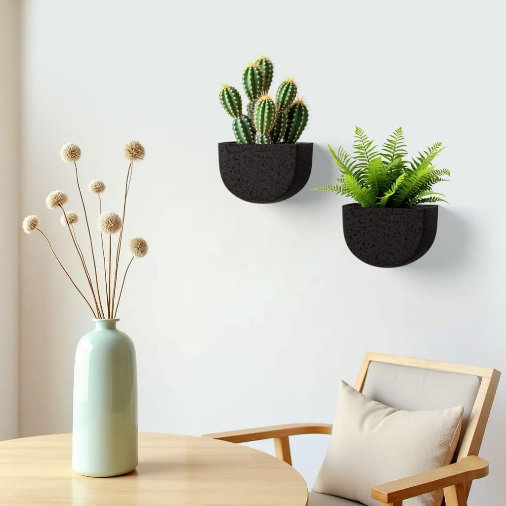 2 Pack Wall Hanging Planter Pots for Indoor and Outdoor Plants, 7 Inch Half-Moon-Shaped Plastic Wall Planter, Wall Mounted Succulent Planters (Iron)