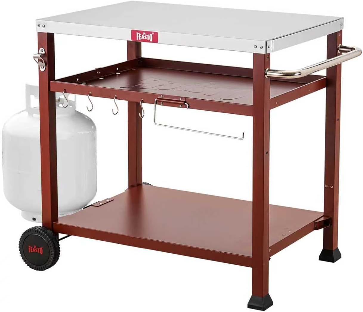 3-Shelf Outdoor Grill Table, Pizza Oven Table for Outside, Movable Grill Cart with Wheels, Indoor & Outdoor Cooking Station, Pizza Oven Stand for Ooni Blackstone Griddle 33.5”x 21.7”