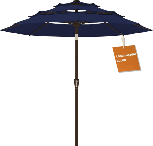 Kingdura 10ft 3-Tier Patio Umbrella, Outdoor Table Umbrella with Easy Crank & Tilt, 8 Reinforced Ribs, UV Protection for Deck, Pool, Market, Backyard (Navy blue)