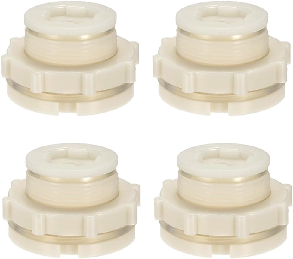 1.25 Female ABS Bulkhead Fitting, Plastic Water Tank Connector Adapter Fitting with Plugs for Outdoor rain Barrel Garden Hose Adapter Spigot kit Water Tank Gallon Drain Bucket(Set of 4)