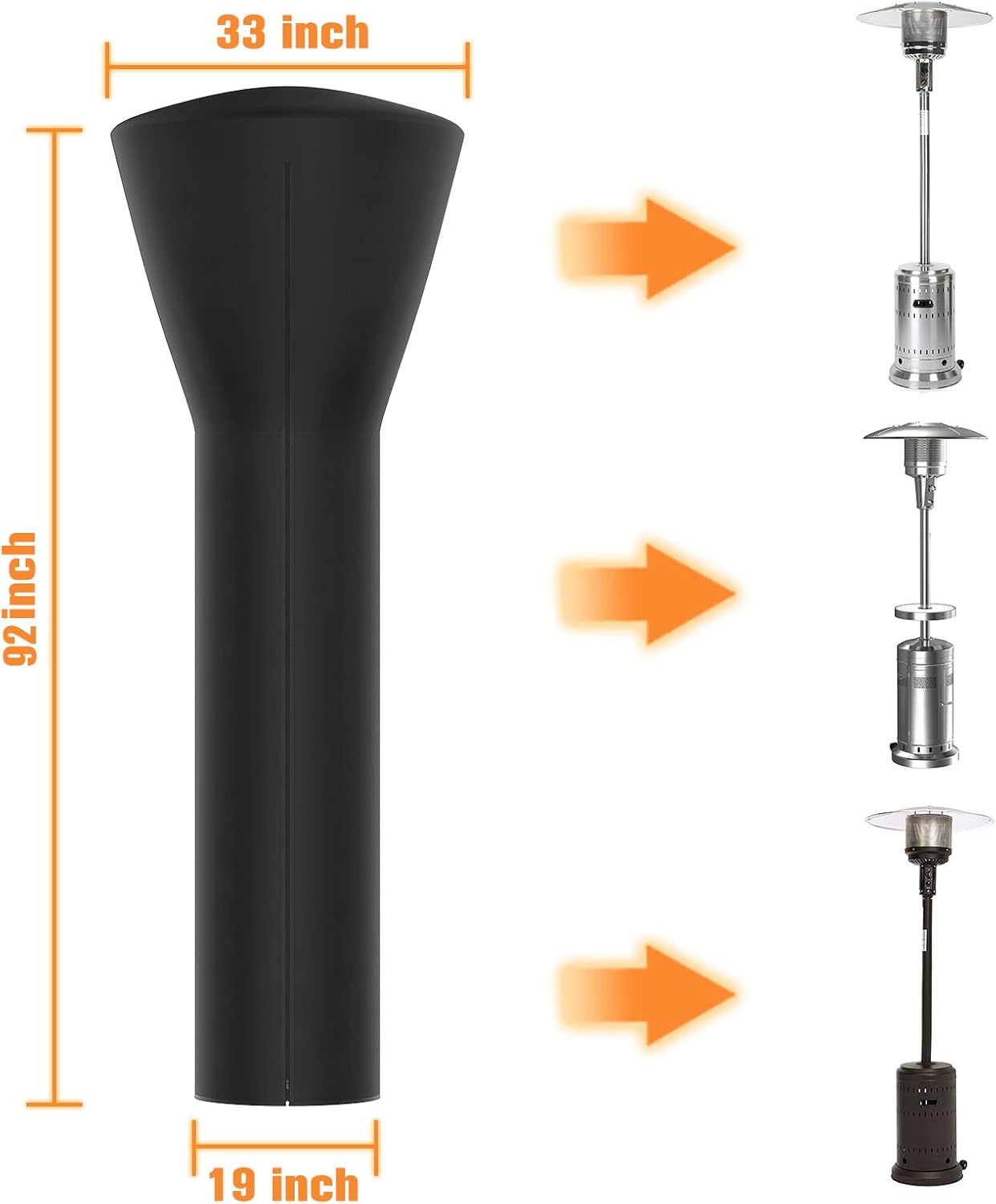 Outdoor Patio Heater Covers with Zipper,Upgraded 420D Oxford Fabric with PU Coating Material,100% Waterproof Windproof Anti-UV Snow-Poof,36 Months of Use 92'' H x 33" D x 19" B