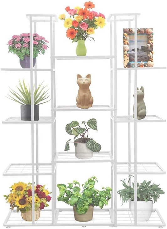 5 Tier 14 Potted Metal Large Plant Stand for Indoor Outdoor Flower Pot Display Planter Shelf, White