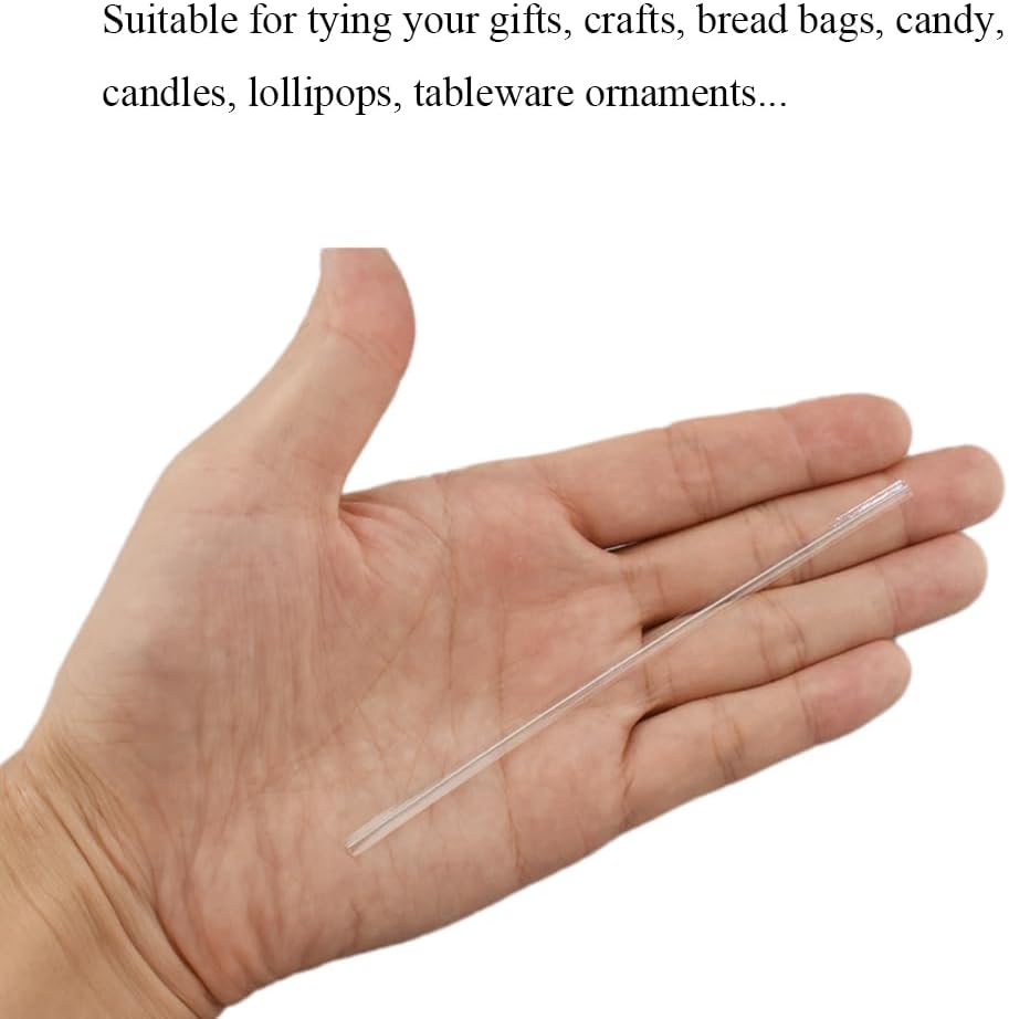 HAHIYO 300Pcs 4inches Cear Metal Twist Ties Bread Candy Coffee Bag Ties Plant Garden Twist Ties for Cellophane Treat Bags Gift Wraping Bags Plastic Bags Halloween Party Cake Present Art Crafts