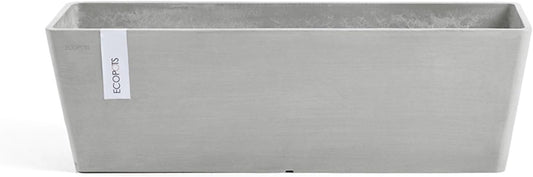 Ecopots Bruges Durable Modern Rectangular Indoor/Outdoor Recycled-Based Composite Flower Pot Planter, White Grey, 17.75"