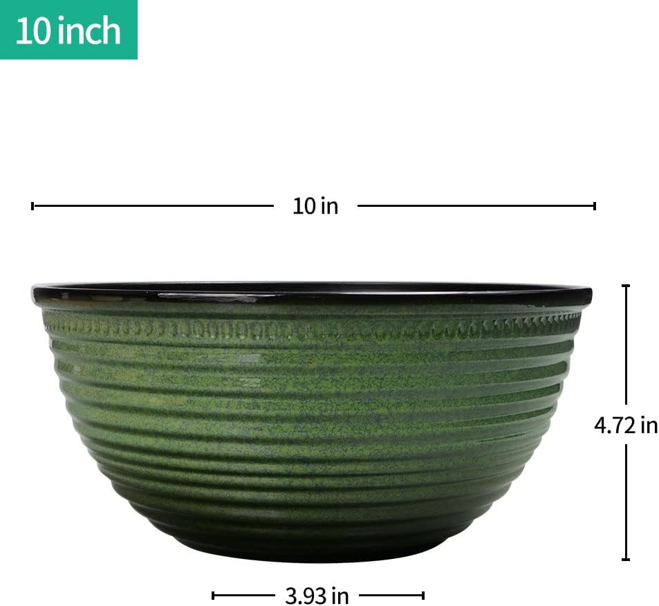 2 Pack 10 Inch Plant Pots,Durable Decorative Flower Pots Planters with Drainage Hole for Indoor and Outdoor Plants,Flowers,Succulents, Green