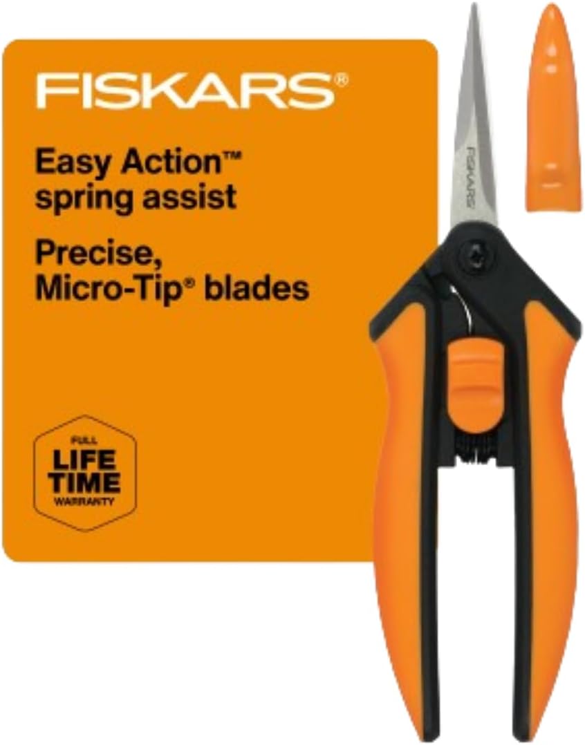 Fiskars 6" Pruning Scissors for Flower Stems, Herbs, Buds, and Small Plants, Garden Snips with Stainless Steel Blades, Gardening Trimmers with Comfortable Handle