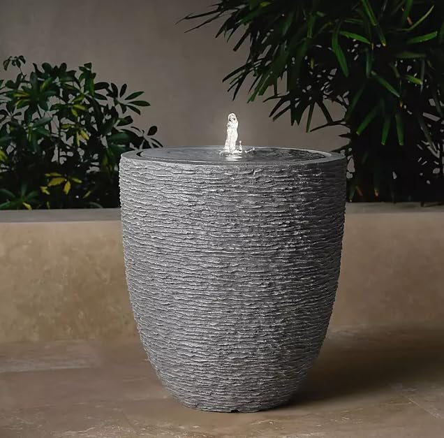 Members Mark LED Water Fountain, Textured Gray Outdoor Decor, Modern Bowl Design