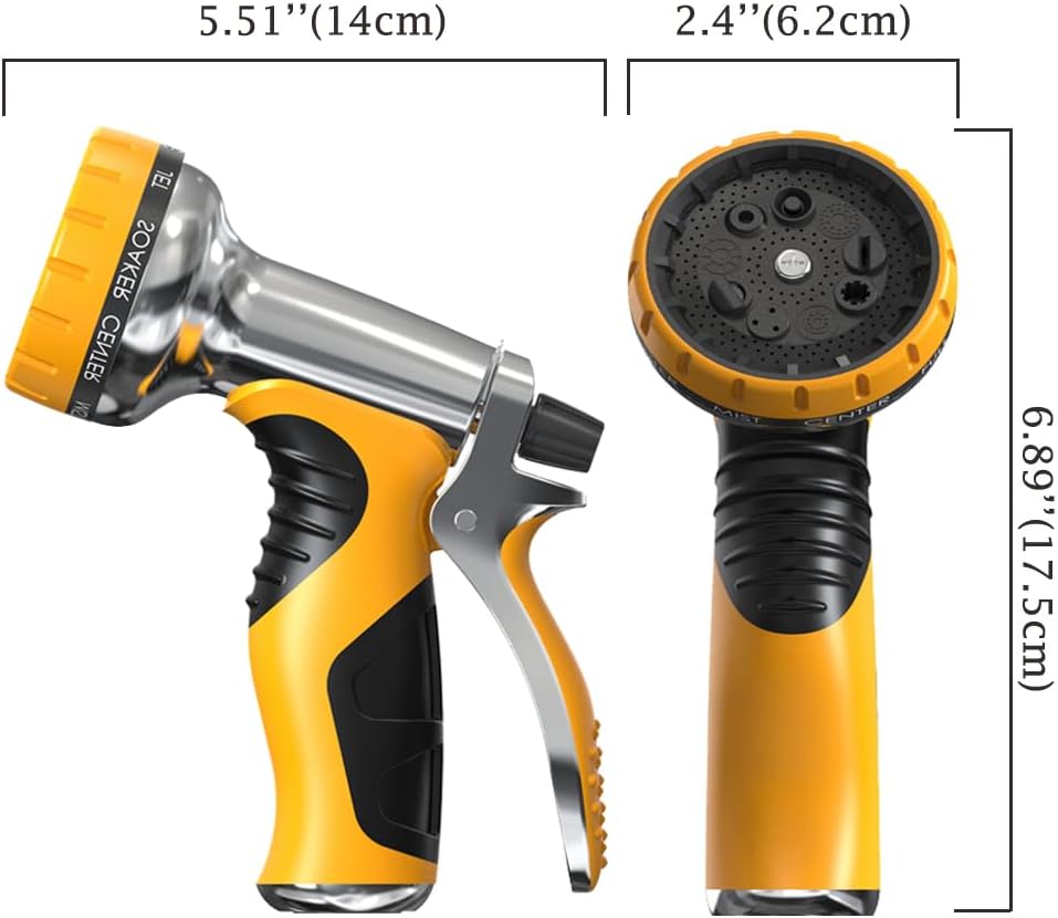 Garden Hose Nozzle, Heavy Duty Metal Water Hose Nozzle with 9 Adjustable Spray Patterns