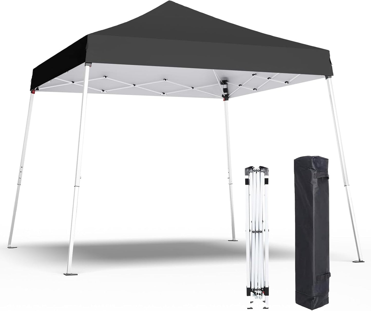 10x10 Pop Up Canopy, 300D Silver Coated Black Fabric Outdoor Gazebo, Beach Tent Slant Legs with Storage Bag,Easy Up Sun Shade Shelter Tents with 8x8 Top Cover for Patio,Party