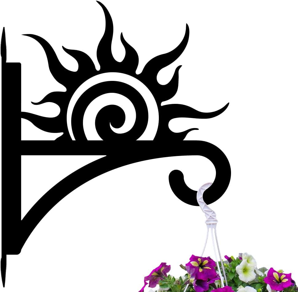 peacoblue Iron Plant Hangers Hooks Sunrise for Outdoor Indoor Hanging Plants Flower Fern Pots Lantern Bird Feeder Wind Chimes, 12"x15" Weather Resistant Metal Wall Holder for Porch Garden Farmhouse