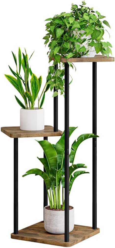 AZERPIAN 3 Tier Plant Stand Indoor Metal Plant Shelf for Multiple Plants Corner Flower Holders for Living Room Balcony Bedroom Patio Garden, Black (Black, 3 tier)