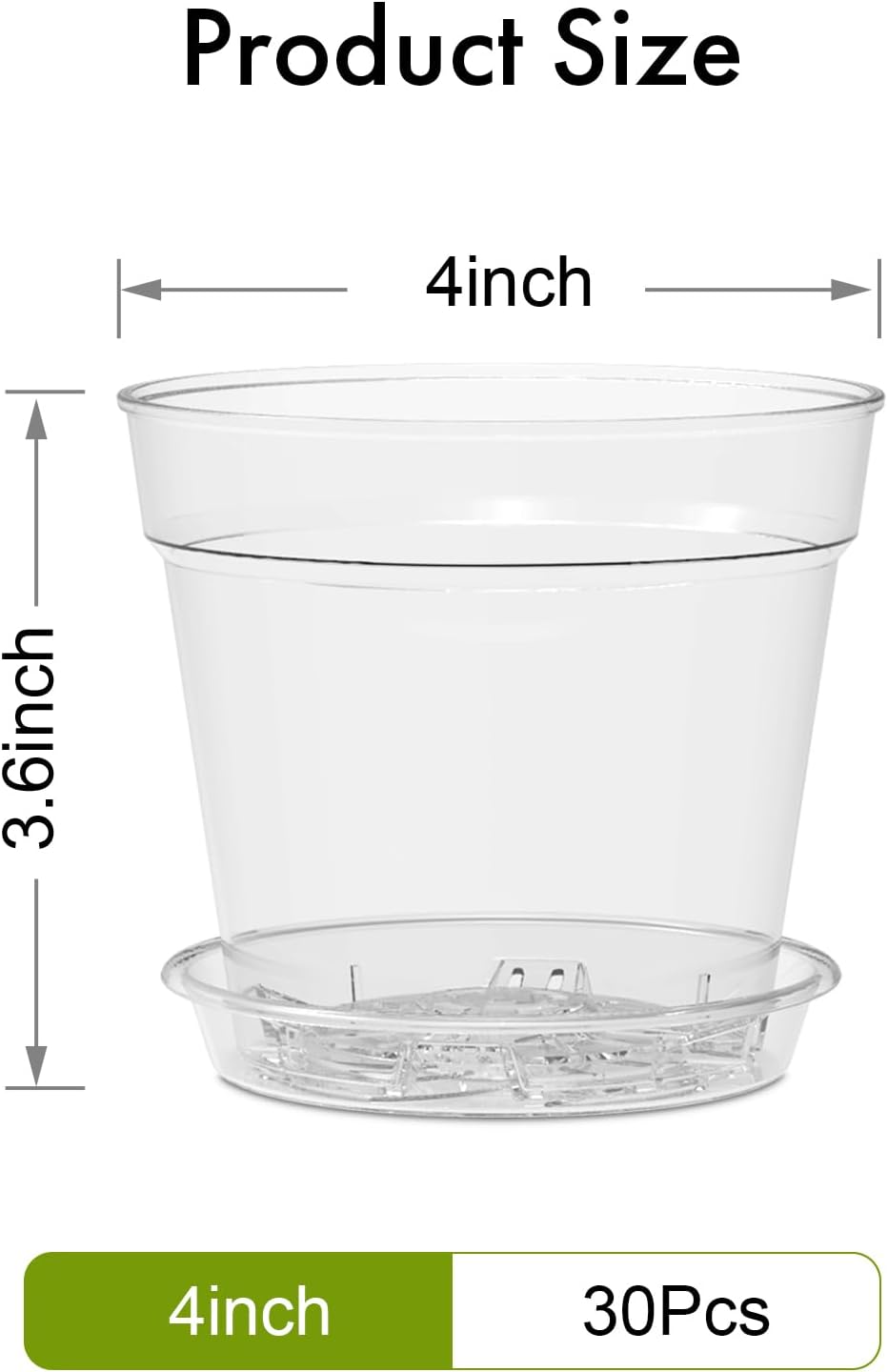 4 Inch Clear Nursery Pots, Set of 30 Transparent Plant Flower Pots for Small Indoor Plants with Drainage Holes & Trays, Plastic Seedling Starter Pots for Various Plants