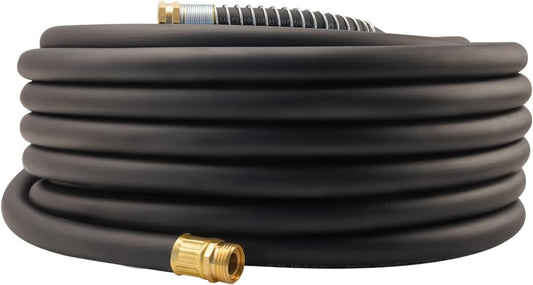 WiseFlow Garden Hose 90FT x 3/4", Heavy Duty Rubber Hose, 1000PSI Burst, 300PSI Working, Water Hose with Five Layered Braiding, Male Female Fittings (Black)