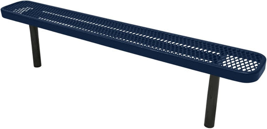 Heavy-Duty Outdoor Bench Thermoplastic Coated, Expanded Metal, Commercial-Grade Seating, Made in America (Inground Without Back, 6 Ft, Textured Dark Blue)