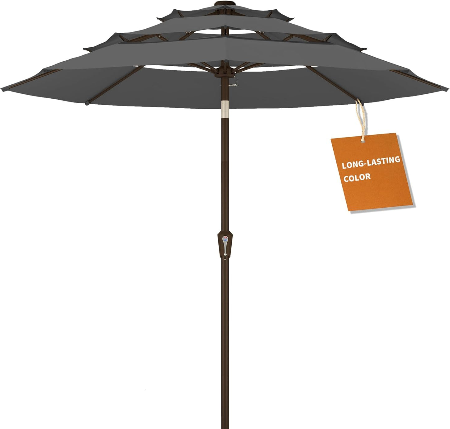 Kingdura 10ft 3-Tier Patio Umbrella, Outdoor Table Umbrella with Easy Crank & Tilt, 8 Reinforced Ribs, UV Protection for Deck, Pool, Market, Backyard (Grey)