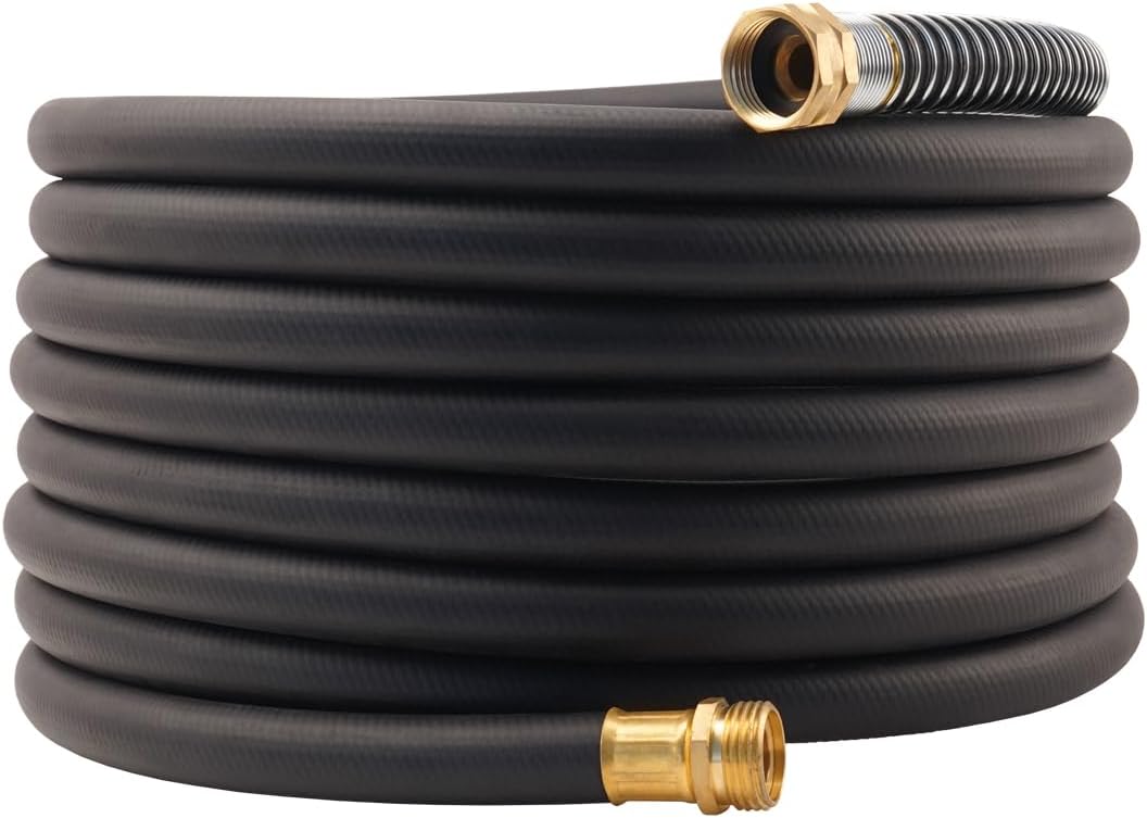 WiseFlow Garden Hose 25FT x 5/8", Heavy Duty Rubber Hose, 1000PSI Burst, 300PSI Working, Water Hose with Five Layered Braiding, Male Female Fittings (Black)