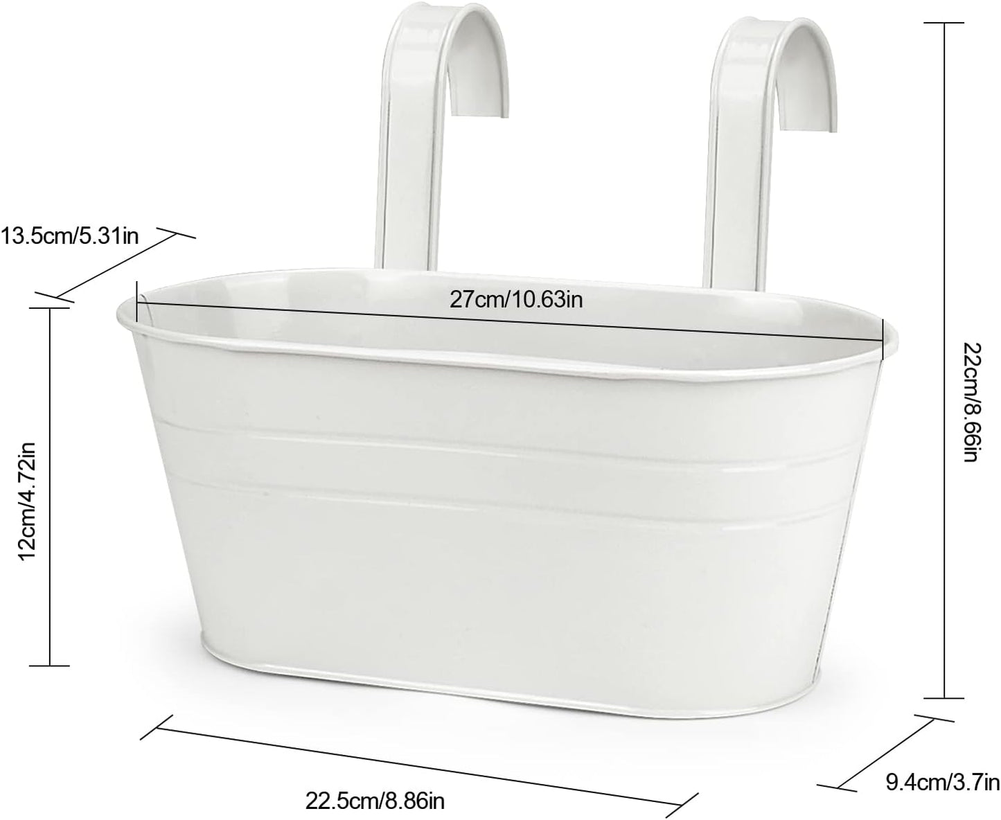 OGIMA 4pcs Hanging Flower Pots, Metal Iron Wall Planter Indoor/Outdoor for Railing Fence Balcony Garden Home Decoration with Detachable Hooks