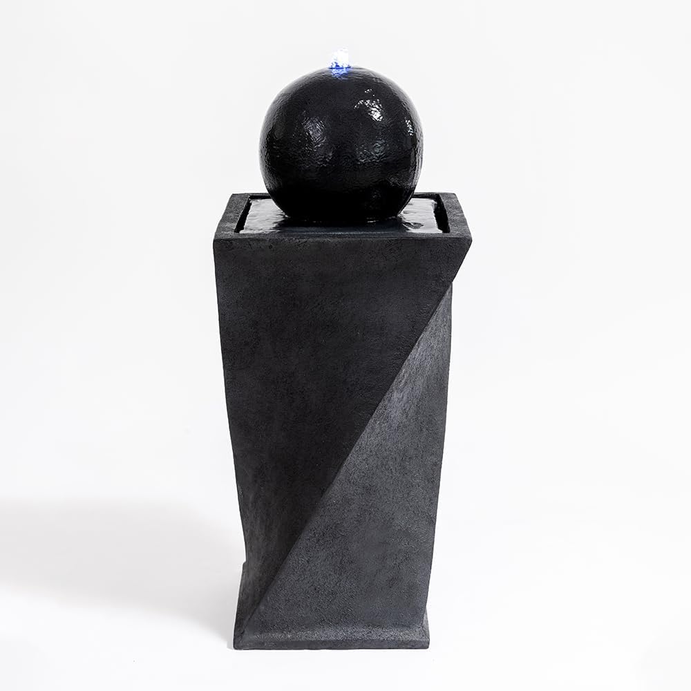 Black Sphere Water Fountain Outdoor –Unique Rotating Curve Design，Modern Zen Water Fountain for Garden, Patio, Indoor Floor Standing Decor,32.28'' Tall (Black)