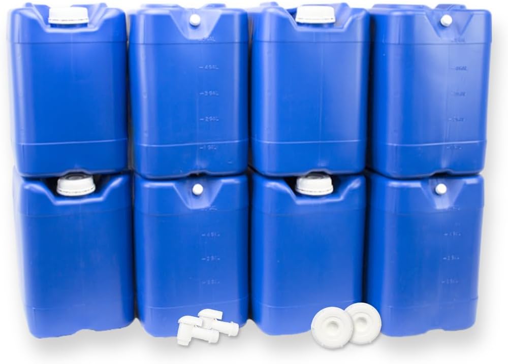 5-Gallon Stackable Water Storage Containers, w/Lids + Spigots, Easy Fill, Survial Supply, Emergency Water Storage for Camping and Disaster Preparedness, RV, Camping, 40 Gallon Set (8 Tanks)